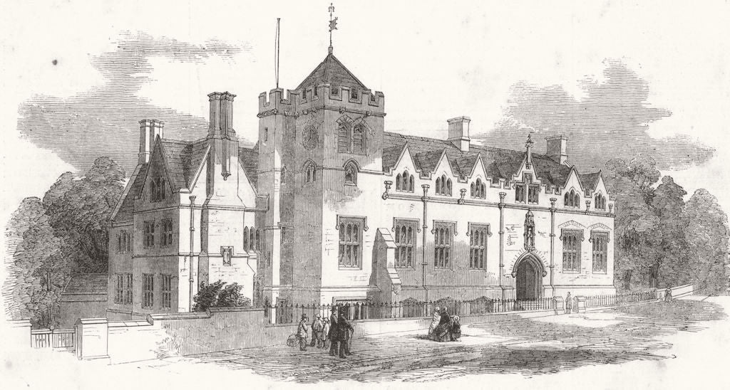 LANCS. The new grammar-school, Lancaster 1853 old antique print picture
